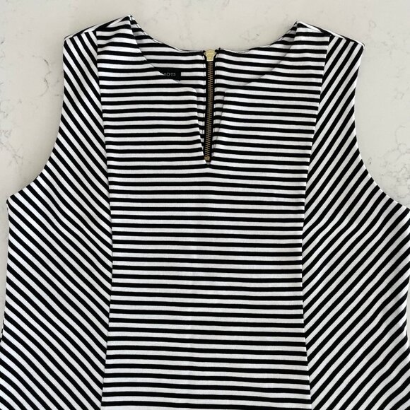Talbots Slvless Striped Round Neck w Split V Cotton Modal Top Black & White Sz S - Picture 5 of 10